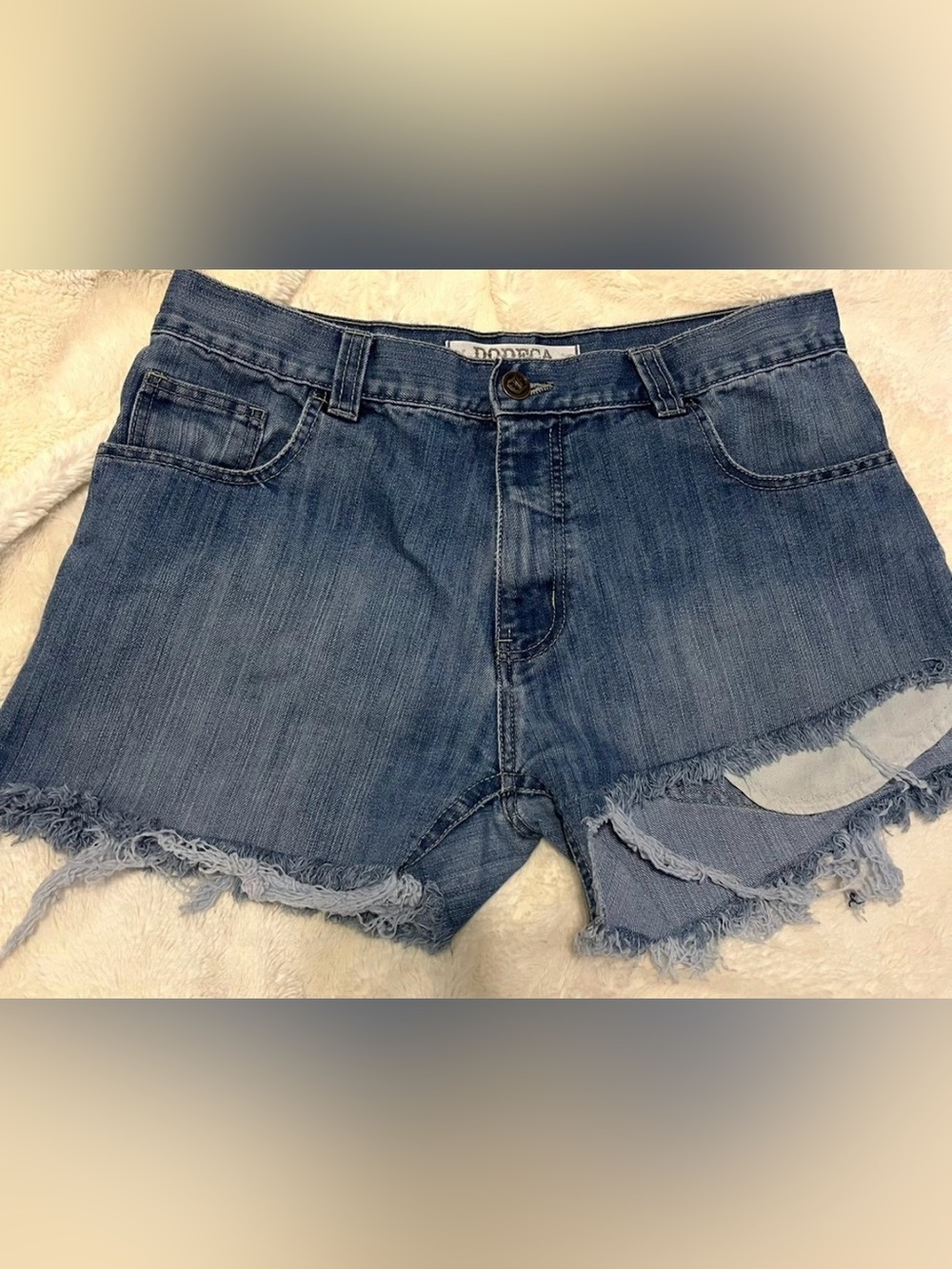 Dodeca Blue Distressed Denim Cutoff Shorts